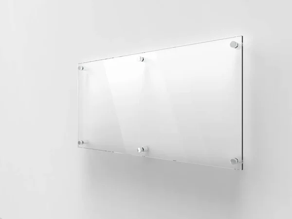 Placa Identificação Vidro Larga Transparente Suportes Metal Espaçador Placa Impressão — Fotografia de Stock