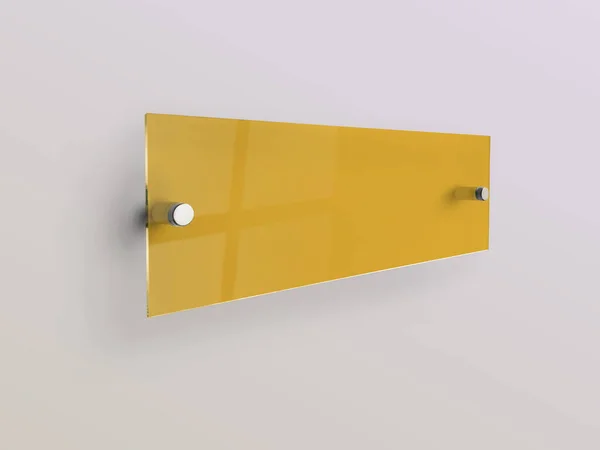 Breites Rechteckiges Gelbes Glas Typenschild Auf Abstandshaltern Aus Metall Klarer — Stockfoto