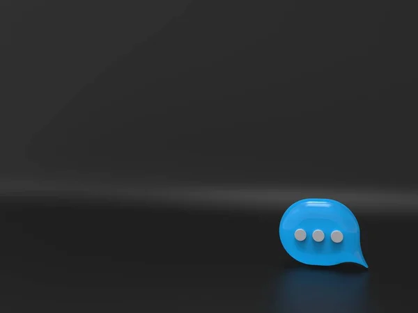 在黑色背景上 简单的语音蓝色泡泡图标 背景与小消息图标为您的文字 3D渲染 — 图库照片