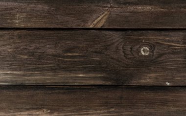 Çatlak ahşap arka plan. Kahverengi eski ahşap kalaslar. Çitteki yatay çizgiler. Eski kırsal model. Kereste, yüzeyi çizilmiş. Kirli duvar, grunge dokusu. Sefil bir masa. Klasik stil.