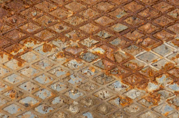 Industrial Old Rust Metal Steel Sheet Rhombus Shapes Checkered Plates — Stockfoto