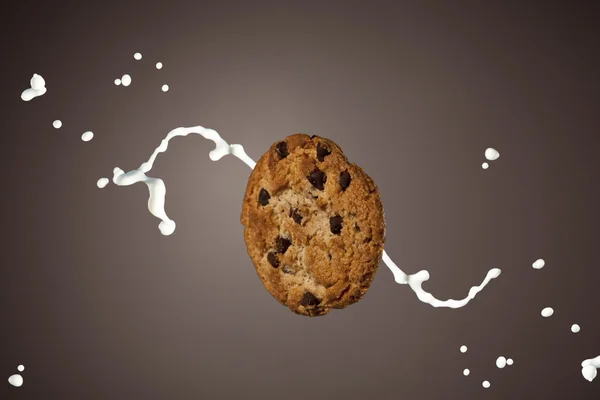 Cookie med en skvätt mjölk. — Stockfoto