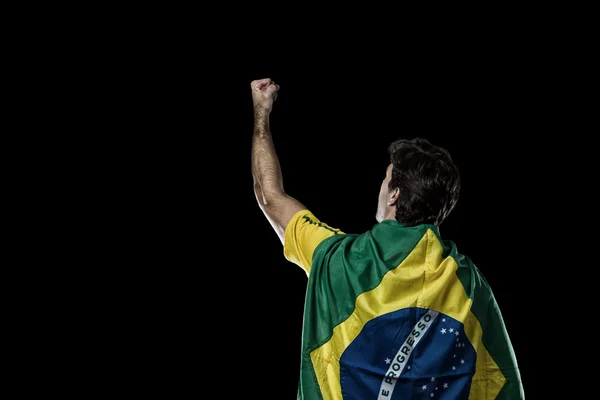 With a Brazilian flag on his back — Stock Photo, Image