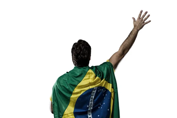 With a Brazilian flag on his back — Stock Photo, Image