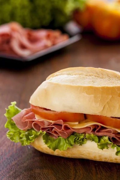 Mortadela sandwich — Stock Photo, Image