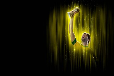 Brazilian soccer player, on a yellow and black background.