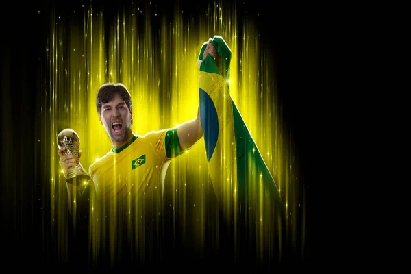 Brazilian Soccer Player Yellow Black Background — Stok fotoğraf