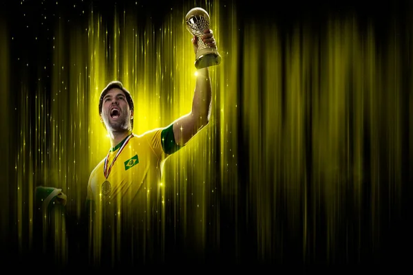 Бразильский Футболист Жёлтом Чёрном Фоне — стоковое фото