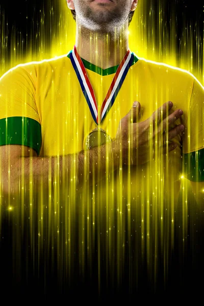 Brazilian Soccer Player Yellow Black Background — Stok fotoğraf