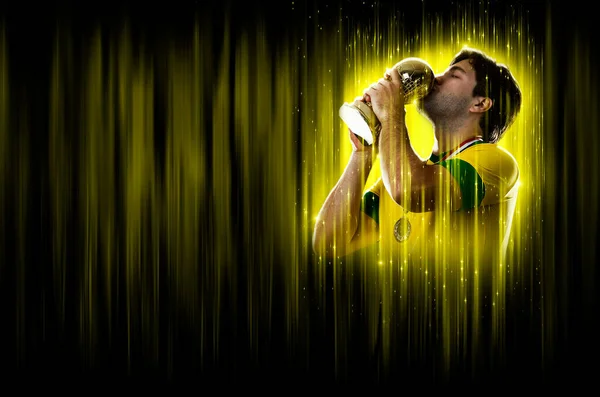 Brazilian Soccer Player Yellow Black Background — Stock Photo, Image