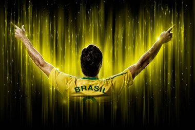 Brazilian soccer player, on a yellow and black background.