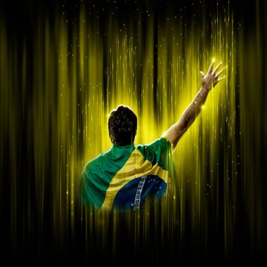Brazilian soccer player, on a yellow and black background.