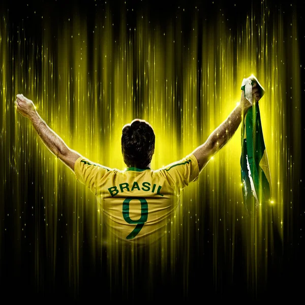 Brazilian Soccer Player Yellow Black Background — Stock Photo, Image