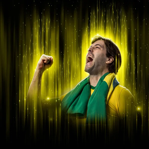 Brazilian Soccer Player Yellow Black Background — Zdjęcie stockowe