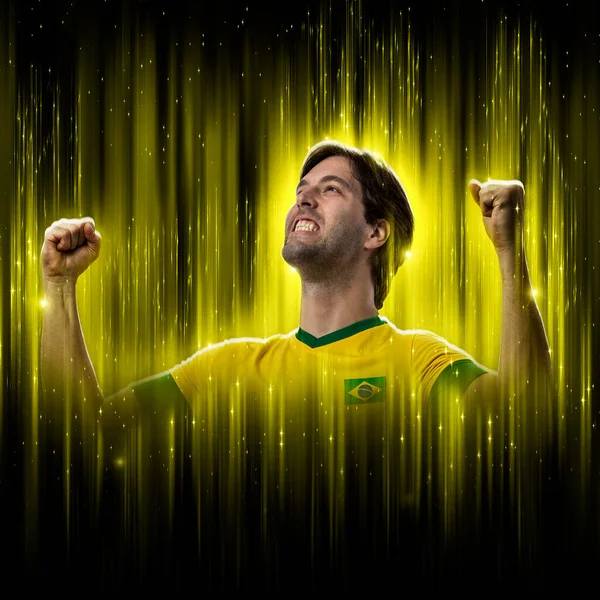 Brazilian Soccer Player Yellow Black Background — Stok fotoğraf