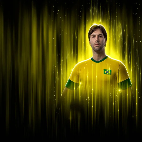 Brazilian Soccer Player Yellow Black Background — Zdjęcie stockowe