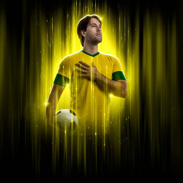 Brazilian Soccer Player Yellow Black Background — ストック写真