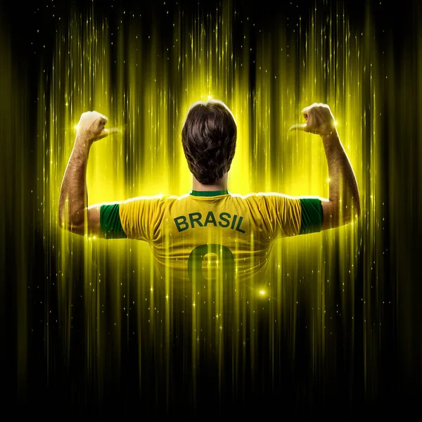 Brazilian Soccer Player Yellow Black Background — Zdjęcie stockowe