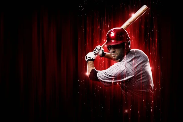 Baseball Player Red Uniform Black Red Background — Stockfoto