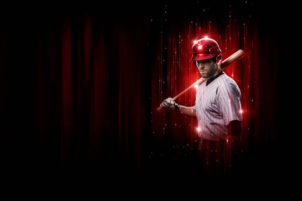 Baseball Player Red Uniform Black Red Background — Stockfoto