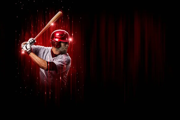 Baseball Player Red Uniform Black Red Background — Zdjęcie stockowe