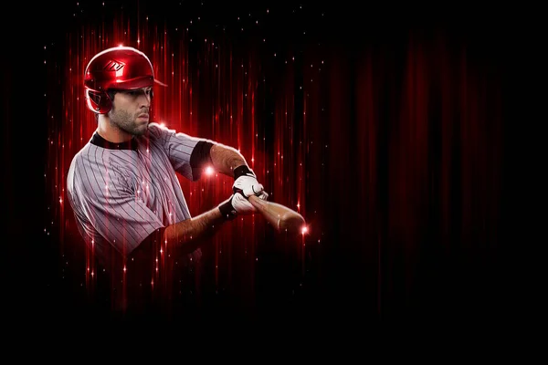 Baseball Player Red Uniform Black Red Background — Stok fotoğraf