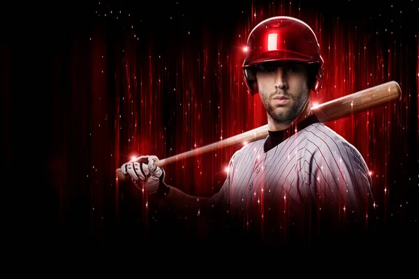 Baseball Player Red Uniform Black Red Background — Foto Stock
