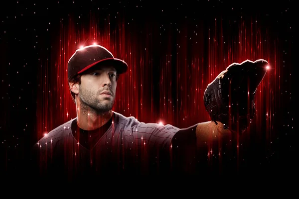 Baseball Player Red Uniform Black Red Background — 스톡 사진