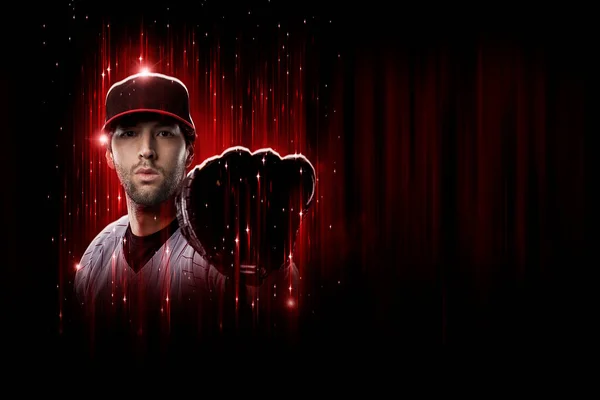 Baseball Player Red Uniform Black Red Background — Foto Stock