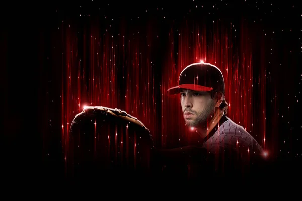 Baseball Player Red Uniform Black Red Background — Stock Photo, Image