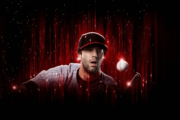 Baseball Player Red Uniform Black Red Background — Stock Fotó