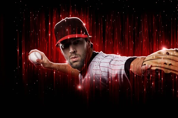 Baseball Player Red Uniform Black Red Background — Foto de Stock