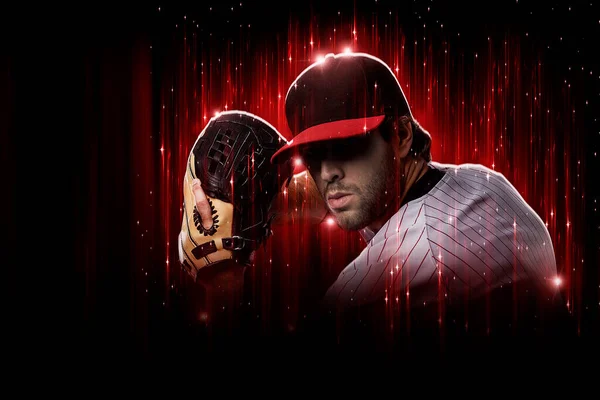 Baseball Player Red Uniform Black Red Background — Stok fotoğraf