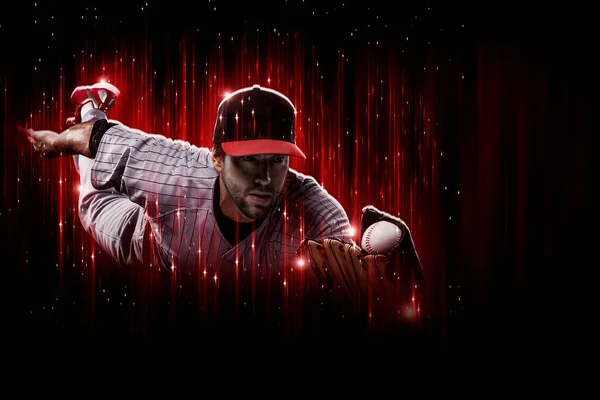 Baseball Player Red Uniform Black Red Background — Zdjęcie stockowe