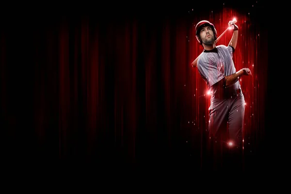 Baseball Player Red Uniform Black Red Background — Foto de Stock
