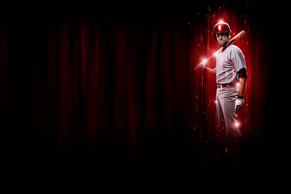 Baseball Player Red Uniform Black Red Background — Photo