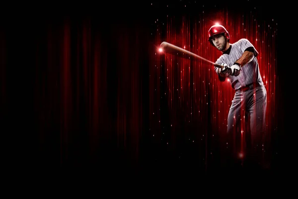Baseball Player Red Uniform Black Red Background — Fotografia de Stock