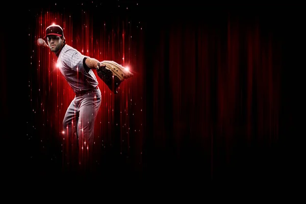 Baseball Player Pitcher Red Uniform Black Red Background — Fotografia de Stock