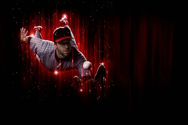 Baseball Player Red Uniform Black Red Background — Stock fotografie