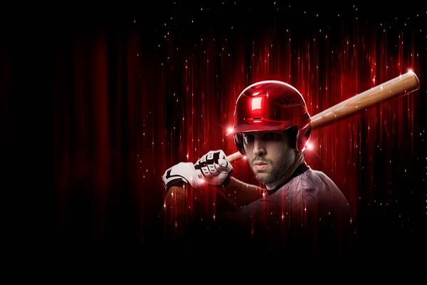 Baseball Player Red Uniform Black Red Background Fotos De Bancos De Imagens