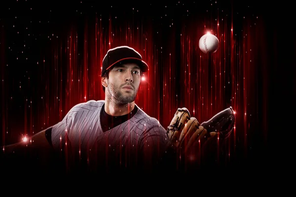 Baseball Player Red Uniform Black Red Background Imagem De Stock