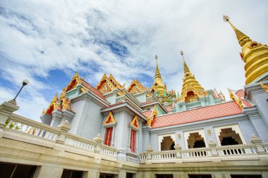 Scenery of the famous stupa named Phra Mahathat Chedi Phakdee Prakat, the great Rattanakosin-style pagoda in Prachuap Khiri Khan province, Thailand.