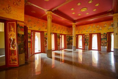 Prachuap Khiri Khan Province, THAILAND - August 10, 2022: Interior scenery of the famous stupa named Phra Mahathat Chedi Phakdee Prakat, the great Rattanakosin-style pagoda in Prachuap Khiri Khan province, Thailand.