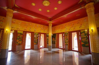 Prachuap Khiri Khan Province, THAILAND - August 10, 2022: Interior scenery of the famous stupa named Phra Mahathat Chedi Phakdee Prakat, the great Rattanakosin-style pagoda in Prachuap Khiri Khan province, Thailand.