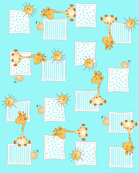 Seamless mönster med pojke giraffer solen snigel — Stock vektor