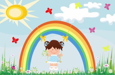 bir salıncak bir gökkuşağı gelen kız