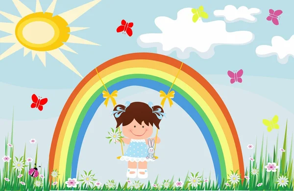 bir salıncak bir gökkuşağı gelen kız