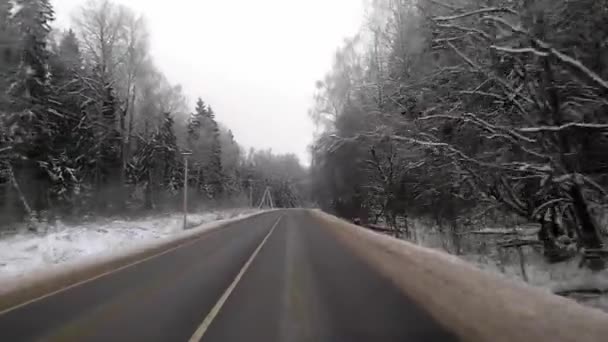 冬の道 アスファルトだ 前方の車からの眺め — ストック動画