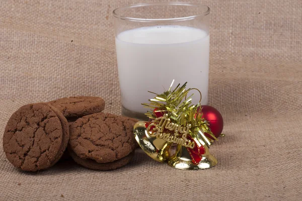 Milk and cookies with christmas theme — Stock Photo, Image