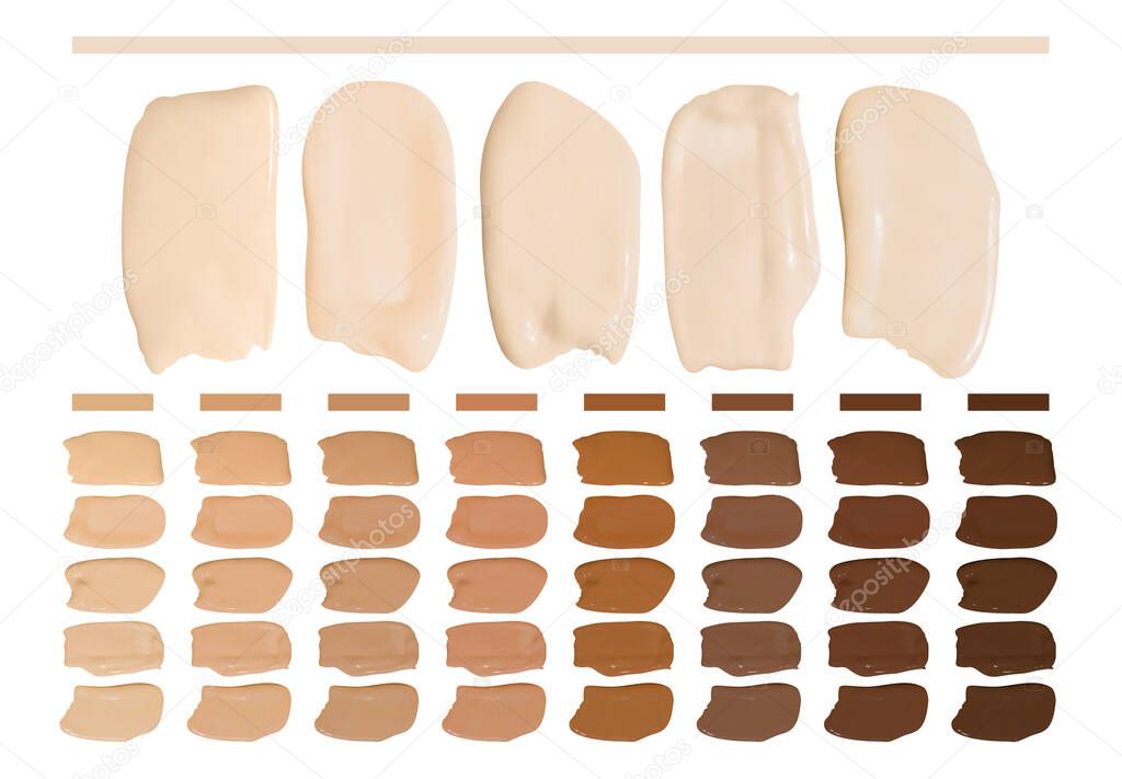 Vector Make Up Foundation Smudges. Makeup Concealer Gel. Paint Realistic Swatch. Face Beauty Brush. Brown Foundation